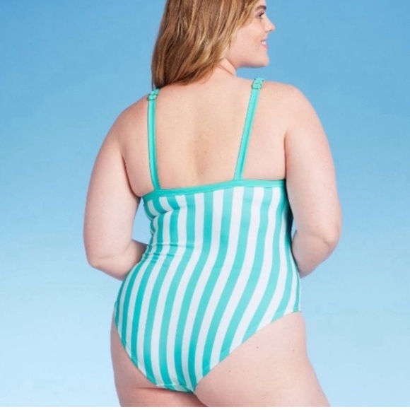 NEW Kona Sol Turquoise and White Vertical Stripes One Piece swimsuit 14W - Picture 9 of 11